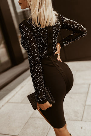 Rhinestone Mock Neck Long Sleeve Dress-Teresa's Fashionista LLC