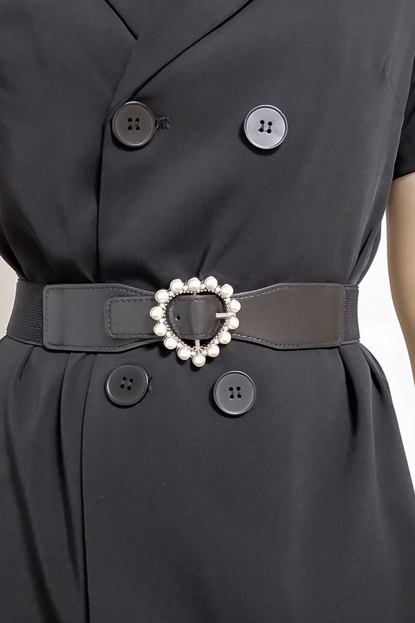 Pearl Heart Buckle Elastic Belt-Teresa's Fashionista LLC