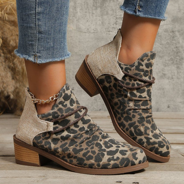 Contrast Canvas Low Heel Boots-Teresa's Fashionista LLC