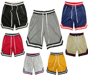STRIPED BAND SOLID BASKETBALL SHORTS-Teresa's Fashionista LLC