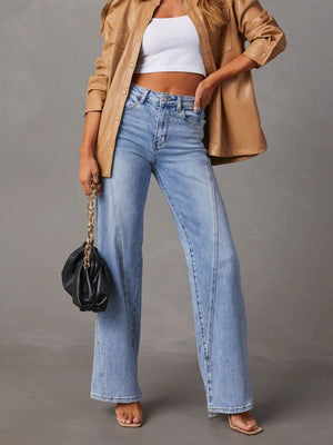 High Waist Straight Jeans with Pockets - Teresa's Fashionista LLC