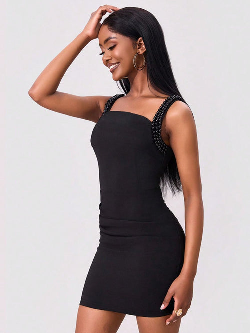 Bead Trim Wide Strap Wrap Dress - Teresa's Fashionista LLC