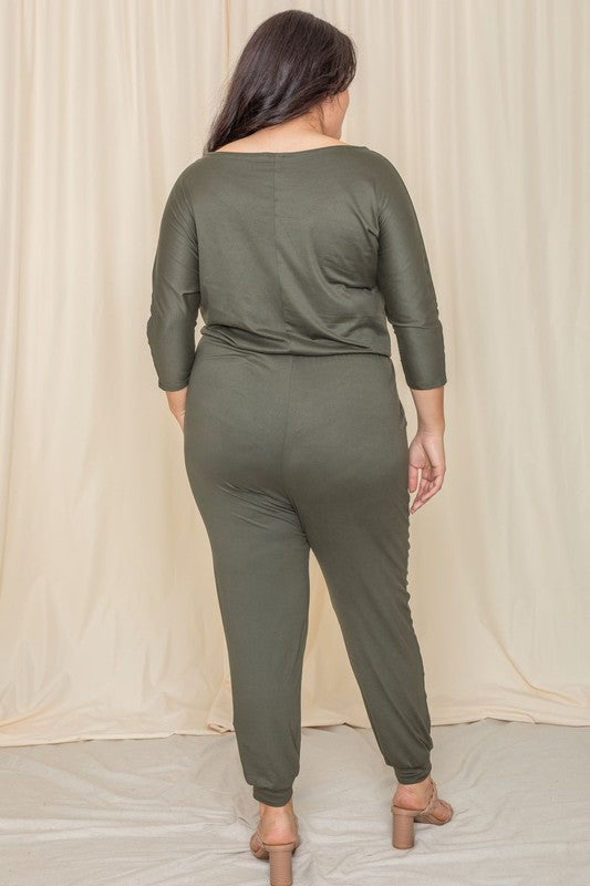 Quarter Sleeve Boat Neck Blouson Jumpsuit-Teresa&#39;s Fashionista LLC