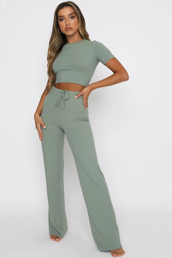 Round Neck Short Sleeve Top and Pants Set-Teresa's Fashionista LLC