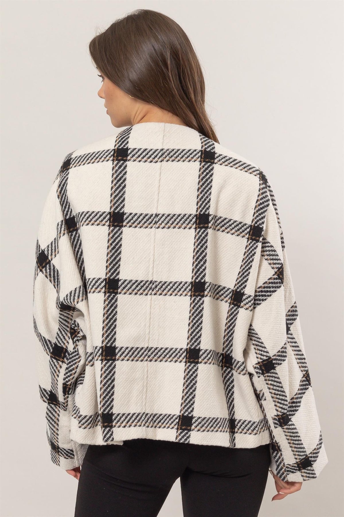 HYFVE Plaid Long Sleeve Jacket with Side Slit Pockets - Teresa's Fashionista LLC