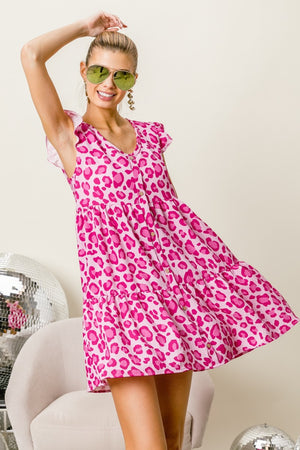 BiBi Leopard Cap Sleeve Tiered Mini Dress-Teresa's Fashionista LLC
