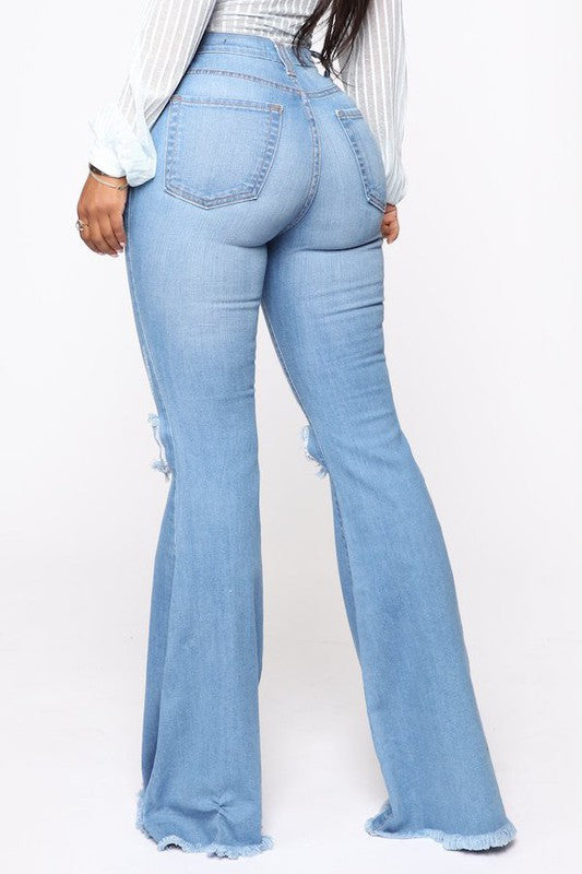 Knee Rip Flare Jean in Medium Wash - Teresa's Fashionista LLC