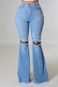 Knee Rip Flare Jean in Medium Wash - Teresa's Fashionista LLC