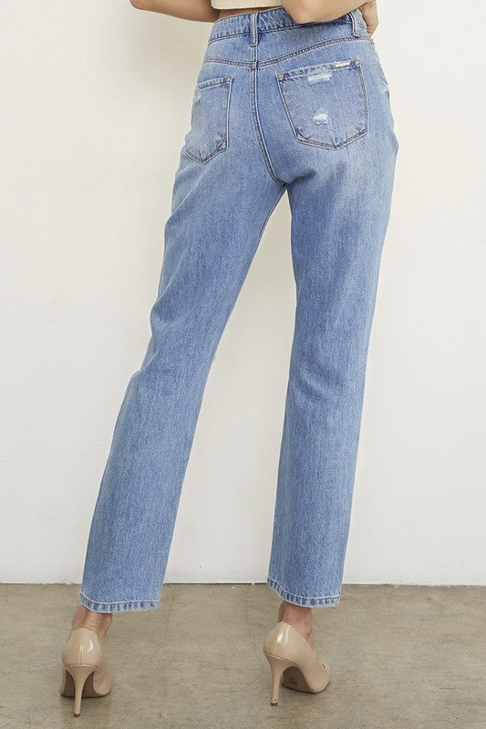 HIGH RISE DISTRESSED GIRLFRIEND JEANS - Teresa's Fashionista LLC