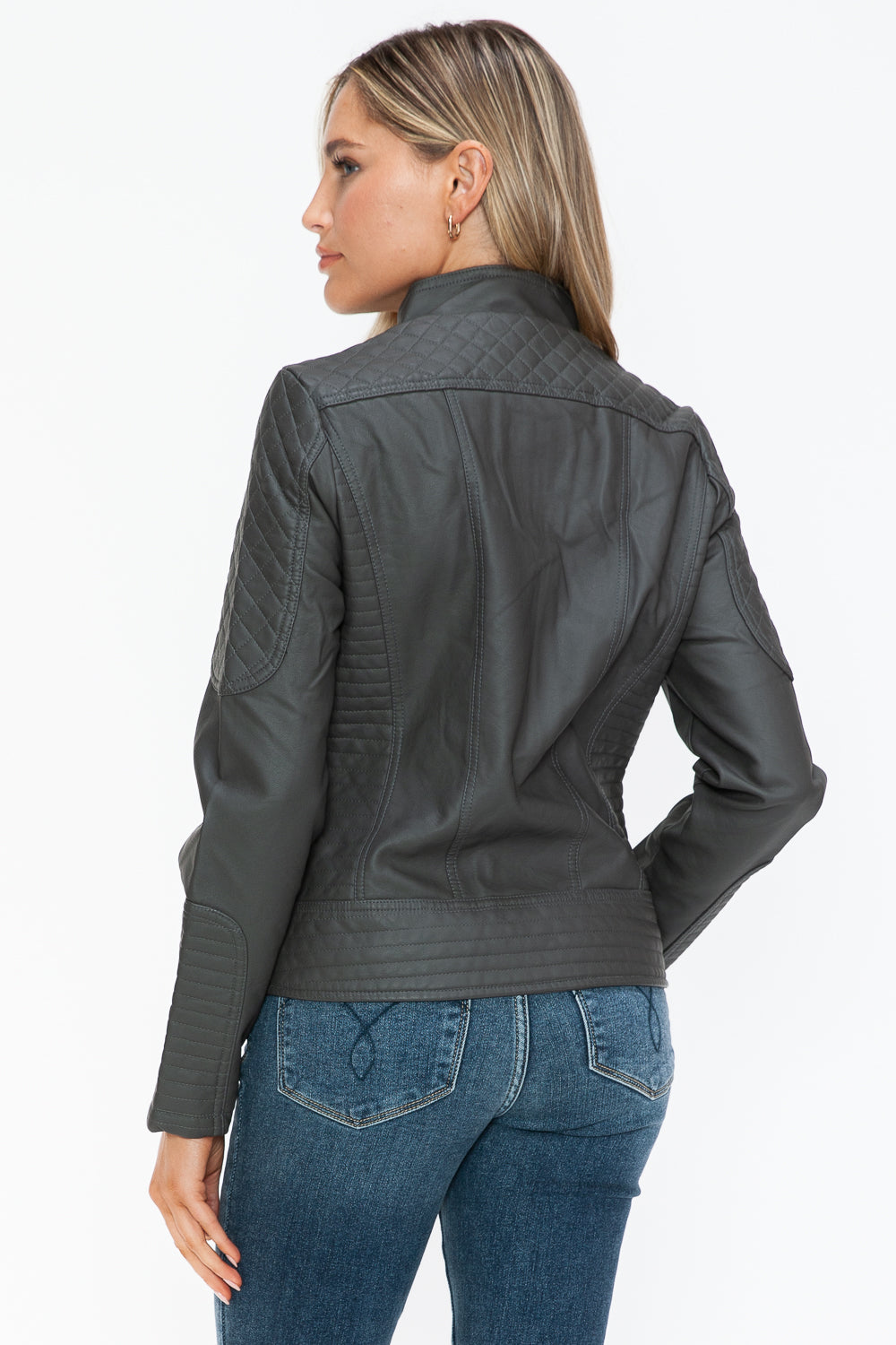 Snobbish Faux Leather Zip Up Mock Neck Jacket - Teresa's Fashionista LLC