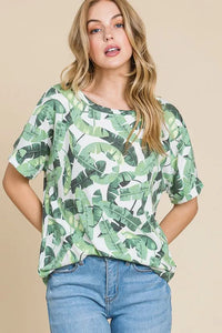 BOMBOM Lightweight Printed Round Neck Short Sleeve T-Shirt