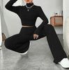 Long Sleeve Turtlenecks Wide Leg High Waist Trousers Suit - Teresa's Fashionista LLC