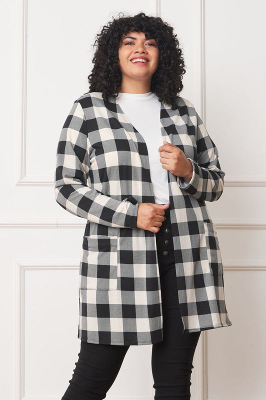 Long Buffalo Plaid Open Cardigan-Teresa&#39;s Fashionista LLC