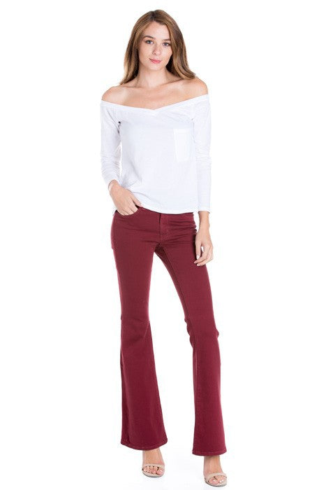 high waist flare denim pants chocolate - Teresa's Fashionista LLC