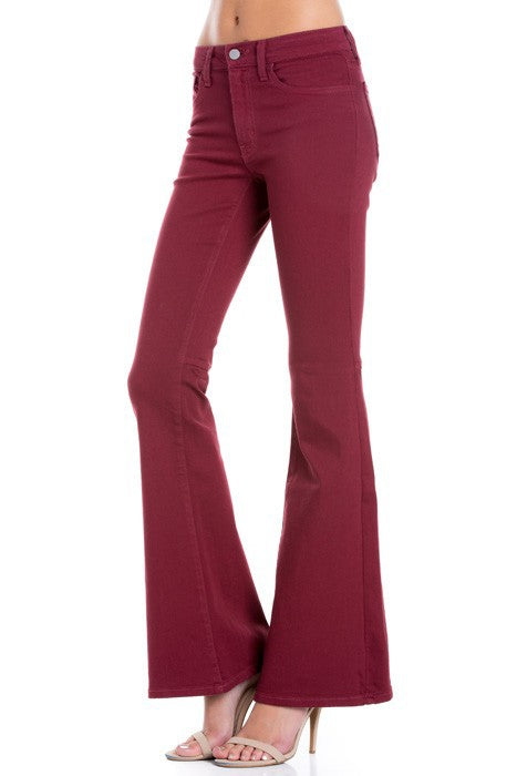 high waist flare denim pants chocolate - Teresa's Fashionista LLC