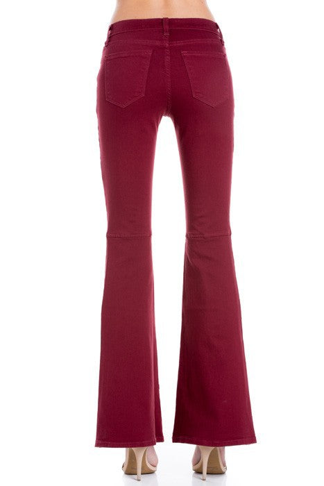 high waist flare denim pants chocolate - Teresa's Fashionista LLC