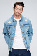 Men's Denim Jacket with Distressed-Teresa's Fashionista LLC