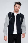 Men's Denim Jacket with Fleece Hoodies-Teresa's Fashionista LLC