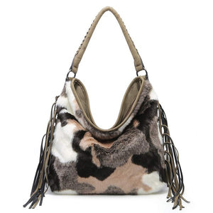 Oversize Hobo Bag for Women Fringe Fur purse-Teresa's Fashionista LLC