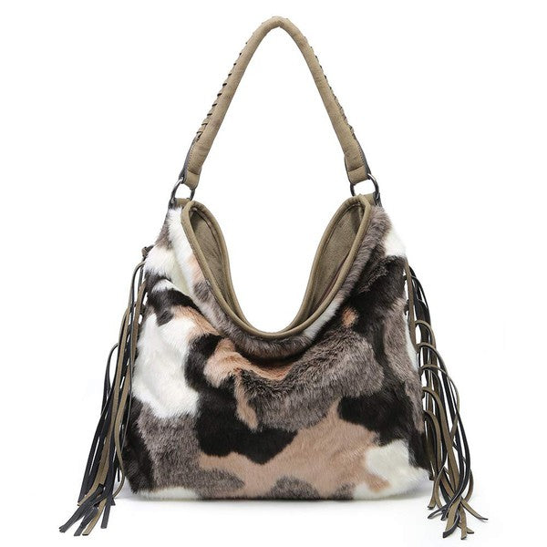 Oversize Hobo Bag for Women Fringe Fur purse-Teresa&#39;s Fashionista LLC