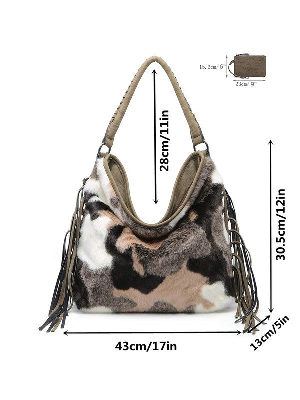 Oversize Hobo Bag for Women Fringe Fur purse-Teresa's Fashionista LLC