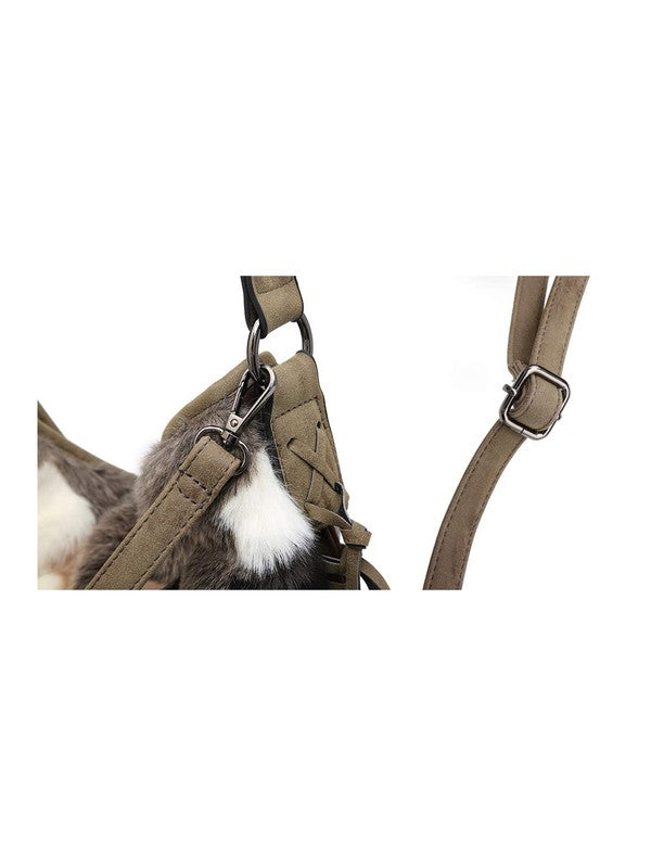 Oversize Hobo Bag for Women Fringe Fur purse-Teresa&#39;s Fashionista LLC