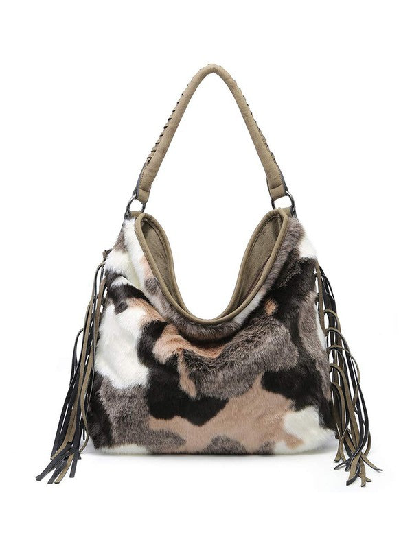 Oversize Hobo Bag for Women Fringe Fur purse-Teresa&#39;s Fashionista LLC