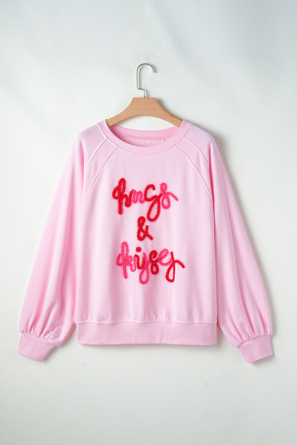 Valentine’s Day HUG AND KISSES Round Neck Sweatshirt - Teresa's Fashionista LLC