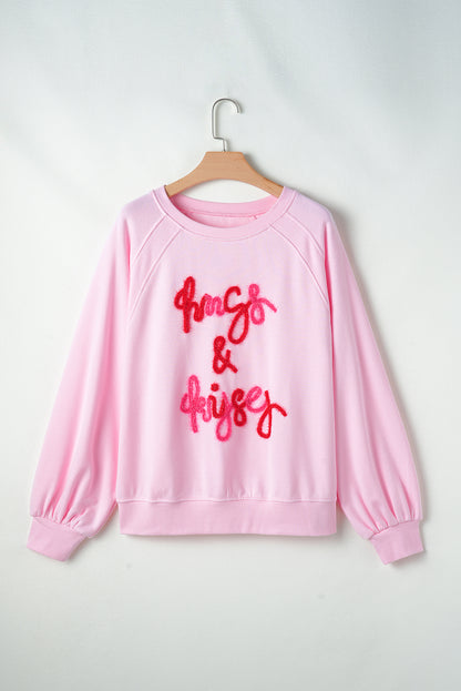 Valentine’s Day HUG AND KISSES Round Neck Sweatshirt - Teresa's Fashionista LLC