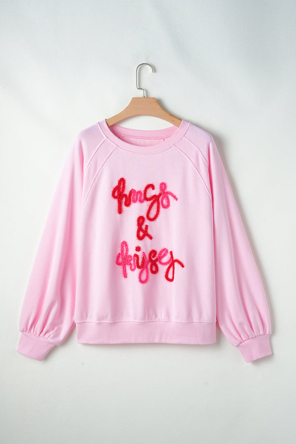 Valentine’s Day HUG AND KISSES Round Neck Sweatshirt - Teresa's Fashionista LLC