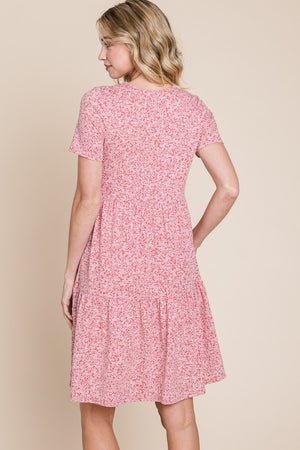 BOMBOM Printed Short Sleeve Mini Dress-Teresa's Fashionista LLC