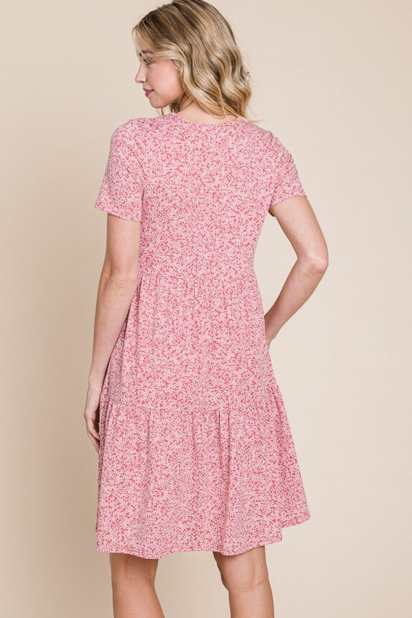 BOMBOM Printed Short Sleeve Mini Dress-Teresa's Fashionista LLC