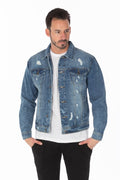 Men's Denim Jacket with Distressed-Teresa's Fashionista LLC