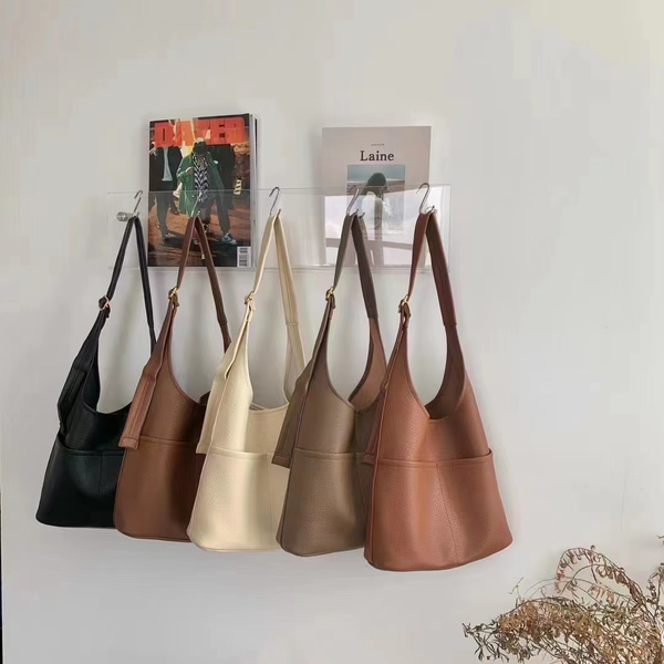 P25070 Pockets Front Microfiber Leather Shoulder Bag