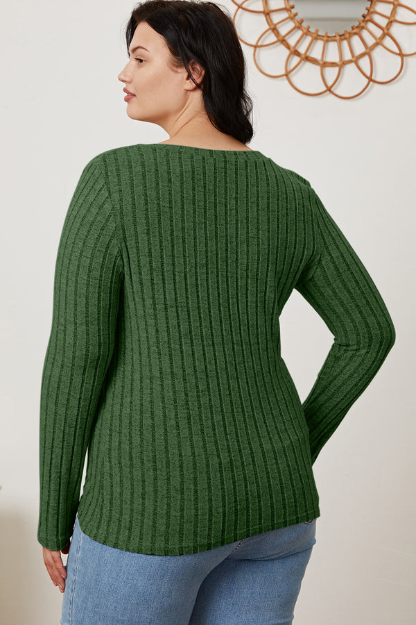 Basic Bae Full Size Ribbed V-Neck Long Sleeve T-Shirt-Teresa's Fashionista LLC