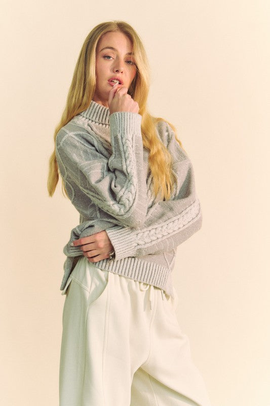Davi & Dani Cable-Knit Turtleneck Dropped Shoulder Sweater - Teresa's Fashionista LLC