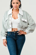 ATHINA CASUAL DENIM CONTRAST FUR CROP JACKET - Teresa's Fashionista LLC