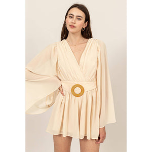 Plunging Neckline Bell Sleeve Romper