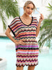 Rainbow Stripe Scalloped V-Neck Cover-Up Dress-Teresa's Fashionista LLC