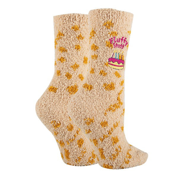 Womens Fuzzy Crew Socks - Fluffy Birthday-Teresa's Fashionista LLC