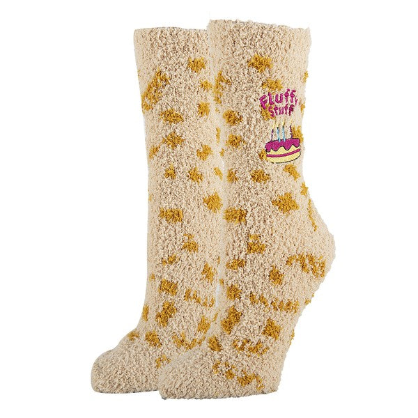 Womens Fuzzy Crew Socks - Fluffy Birthday-Teresa's Fashionista LLC