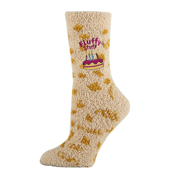 Womens Fuzzy Crew Socks - Fluffy Birthday-Teresa&#39;s Fashionista LLC