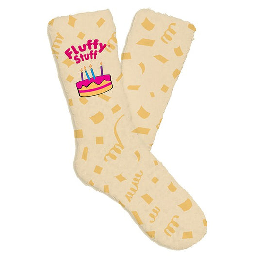 Womens Fuzzy Crew Socks - Fluffy Birthday-Teresa&#39;s Fashionista LLC