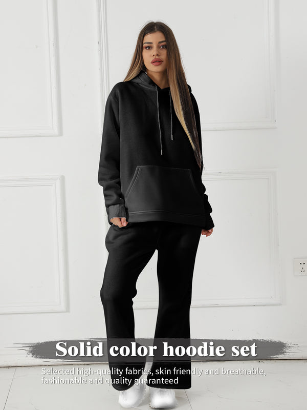 Women's Fashionable Casual Solid Color Long Sleeved Sweatshirt Set - Teresa's Fashionista LLC
