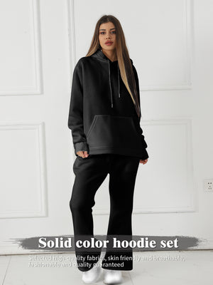 Women's Fashionable Casual Solid Color Long Sleeved Sweatshirt Set - Teresa's Fashionista LLC