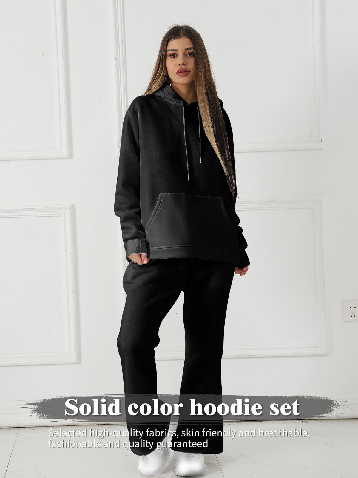 Women's Fashionable Casual Solid Color Long Sleeved Sweatshirt Set - Teresa's Fashionista LLC