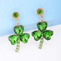 Rhinestone Alloy Lucky Clover Dangle Earrings-Teresa's Fashionista LLC