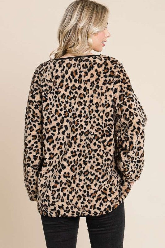 Culture Code Leopard Faux Fur Round Neck Top - Teresa's Fashionista LLC
