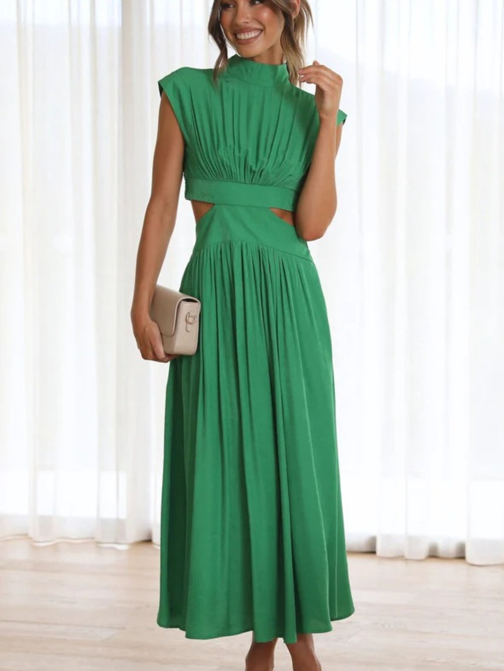 Cutout Mock Neck Sleeveless Ruched Dress-Teresa's Fashionista LLC