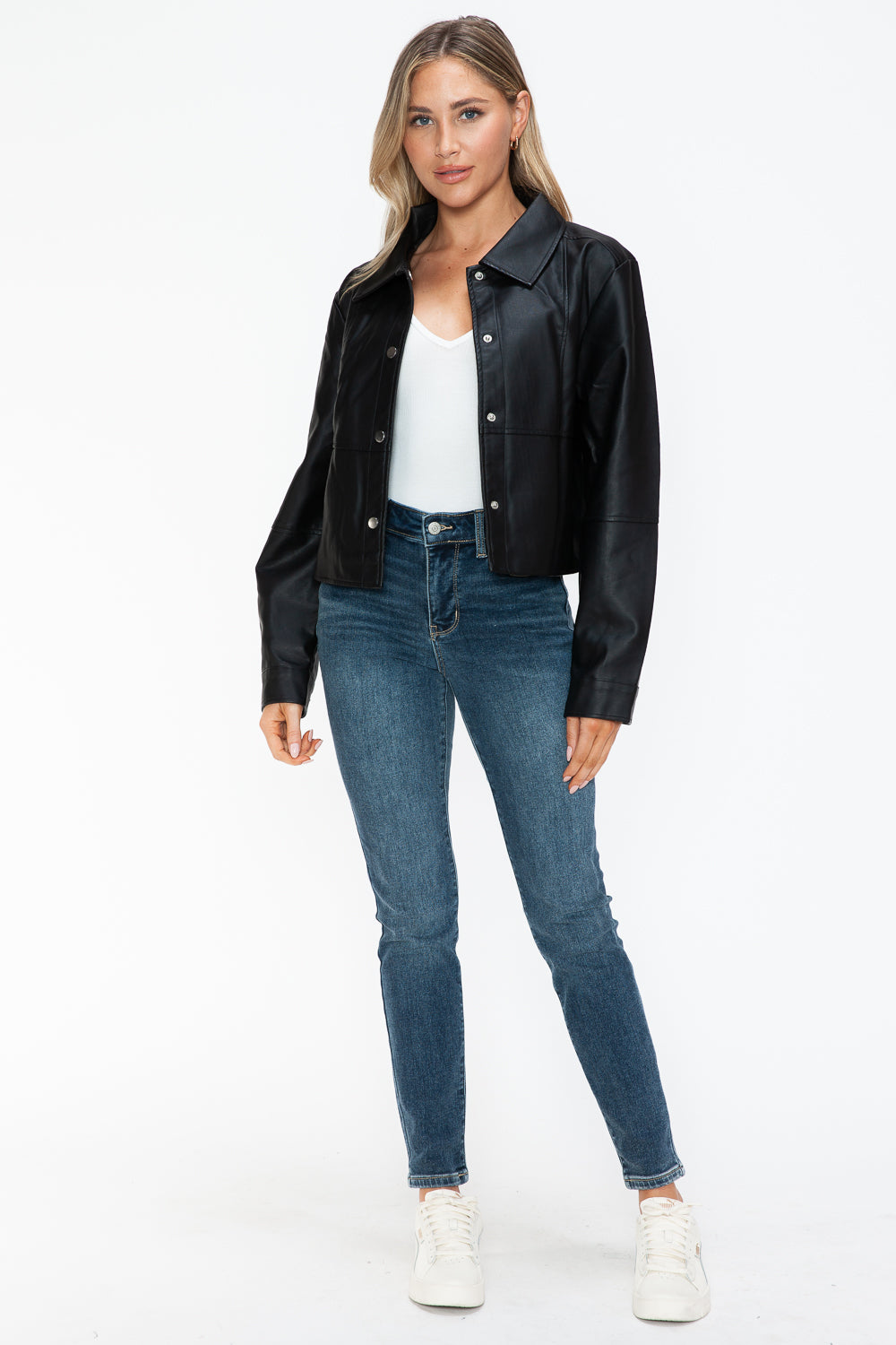 Snobbish Snap Down Long Sleeve PU Leather Jacket - Teresa's Fashionista LLC